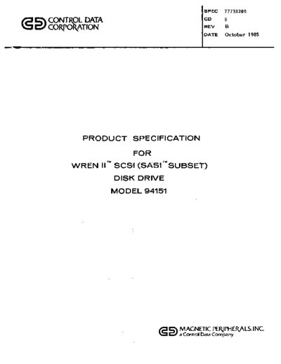 cdc 77738208 94151 Wren II SCSI Product Specification Oct85  . Rare and Ancient Equipment cdc discs wren 77738208_94151_Wren_II_SCSI_Product_Specification_Oct85.pdf