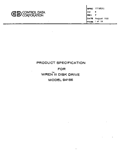 cdc 77738212C   94166 Wren III Product Specification Aug88  . Rare and Ancient Equipment cdc discs wren 77738212C_CDC_94166_Wren_III_Product_Specification_Aug88.pdf