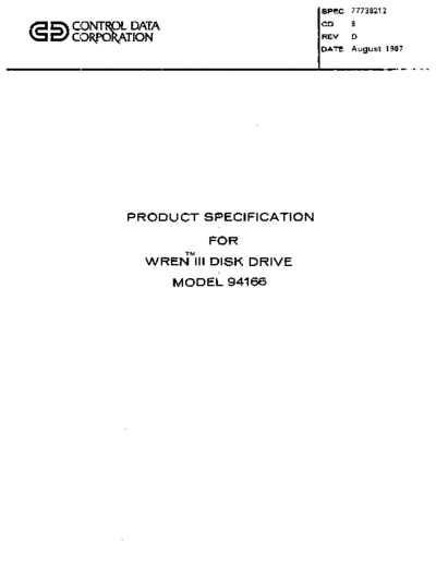 cdc 77738212D 94166 Wren III ESDI Product Specification Aug87  . Rare and Ancient Equipment cdc discs wren 77738212D_94166_Wren_III_ESDI_Product_Specification_Aug87.pdf