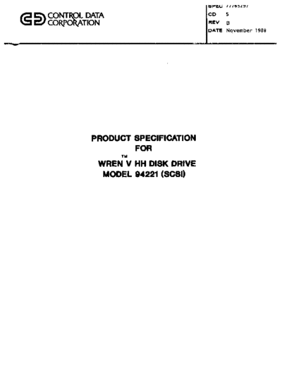 cdc 77765297B 94221 Wren V Half-Height SCSI Product Specification Nov88  . Rare and Ancient Equipment cdc discs wren 77765297B_94221_Wren_V_Half-Height_SCSI_Product_Specification_Nov88.pdf