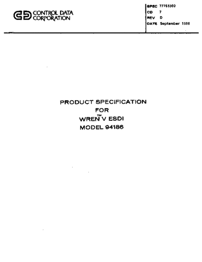 cdc 77765300D 94186 Wren V ESDI Product Specification Sep88  . Rare and Ancient Equipment cdc discs wren 77765300D_94186_Wren_V_ESDI_Product_Specification_Sep88.pdf