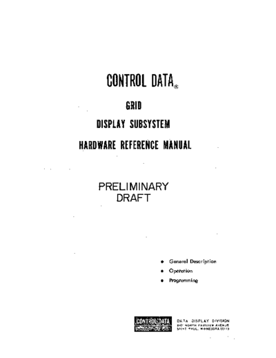 cdc PD82134500 GRID Preliminary Hardware Manual Sep69  . Rare and Ancient Equipment cdc graphics grid PD82134500_GRID_Preliminary_Hardware_Manual_Sep69.pdf