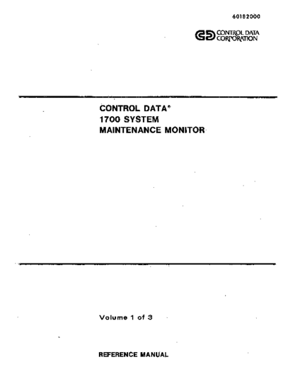 cdc 60182000P 1700 System Maintenance Monitor Volume 1 Feb77  . Rare and Ancient Equipment cdc 1700 smm17 60182000P_1700_System_Maintenance_Monitor_Volume_1_Feb77.pdf