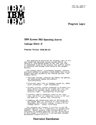 IBM Y28-6667-0 Linkage Editor F Rel15 PLM Jan68  IBM 360 os R15-16_May68 plm Y28-6667-0_Linkage_Editor_F_Rel15_PLM_Jan68.pdf