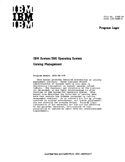 IBM Y28-6606-1 Catalog Management Rel18 PLM Jul69  IBM 360 os R18_Nov69 plm Y28-6606-1_Catalog_Management_Rel18_PLM_Jul69.pdf