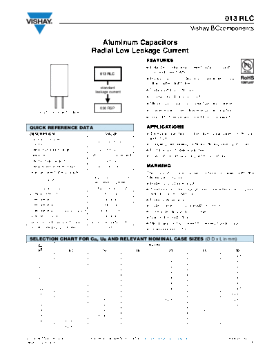 RADIAL Vishay [  thru-hole] 013 RLC Series  . Electronic Components Datasheets Passive components capacitors Vishay RADIAL Vishay [radial thru-hole] 013 RLC Series.pdf