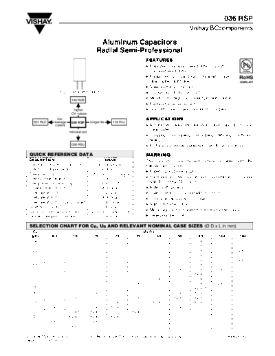 RADIAL Vishay [  thru-hole] 036 RSP Series  . Electronic Components Datasheets Passive components capacitors Vishay RADIAL Vishay [radial thru-hole] 036 RSP Series.pdf