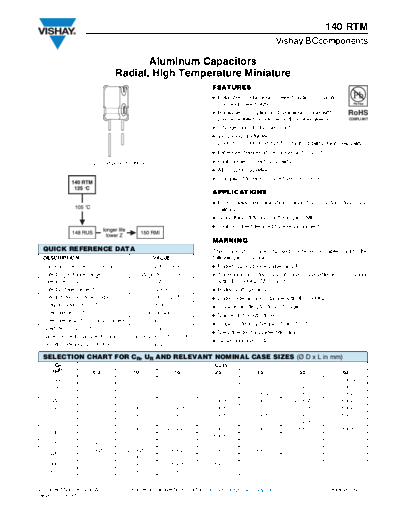 RADIAL Vishay [  thru-hole] 140 RTM Series  . Electronic Components Datasheets Passive components capacitors Vishay RADIAL Vishay [radial thru-hole] 140 RTM Series.pdf