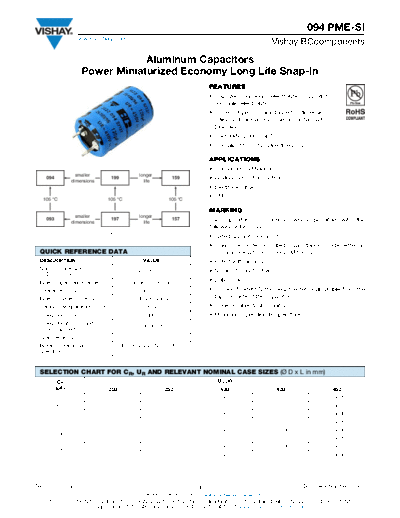 Snap-in Vishay [ ] 094 PME-SI  . Electronic Components Datasheets Passive components capacitors Vishay Snap-in Vishay [snap-in] 094 PME-SI.pdf
