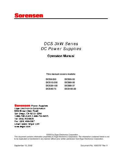 SORENSEN DCS 3kW Series Operation  . Rare and Ancient Equipment SORENSEN SORENSEN DCS 3kW Series Operation.pdf