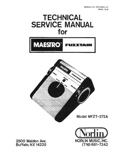 MAESTRO MAESTRO-FUZZTAIN-272A SERVICE MANUAL  . Rare and Ancient Equipment MAESTRO MAESTRO-FUZZTAIN-272A_SERVICE_MANUAL.pdf