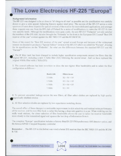 LOWE Lowe HF-225 Europa  . Rare and Ancient Equipment LOWE Lowe HF-225 Europa.pdf