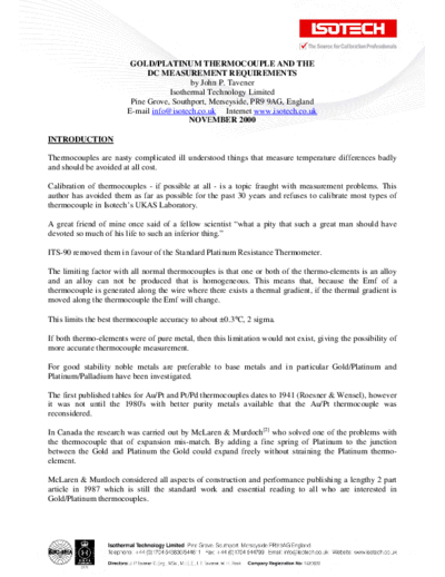 Isotech Gold-Platinum Thermocouple and the DC Measurement Requirements  . Rare and Ancient Equipment Isotech Gold-Platinum Thermocouple and the DC Measurement Requirements.pdf