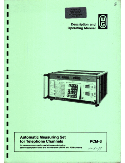 Wandel Golterman PCM-30 Operating Manual  . Rare and Ancient Equipment Wandel Golterman PCM-30 Operating Manual.pdf