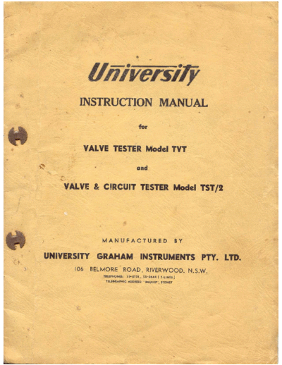 University tvt tst2 instruction manual  . Rare and Ancient Equipment University tvt_tst2_instruction_manual.pdf