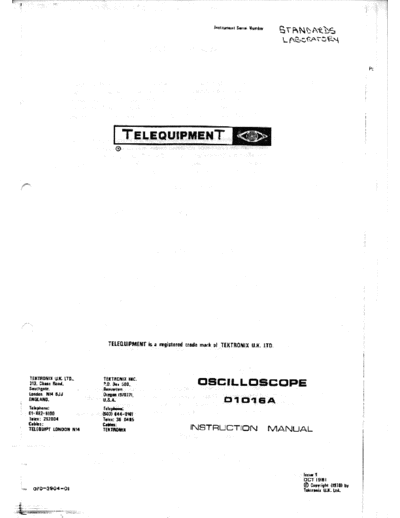 Telequipment D1016A Manual  . Rare and Ancient Equipment Telequipment D1016A Manual.pdf