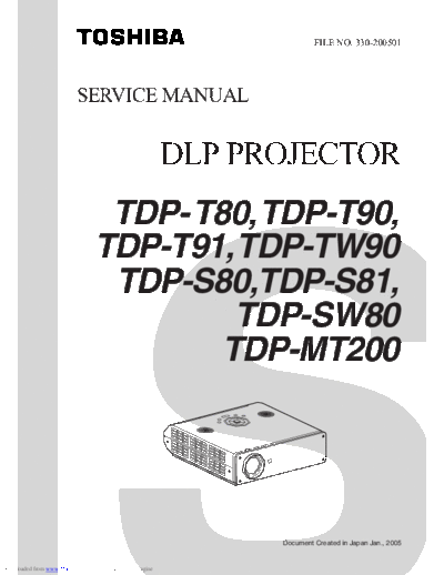TOSHIBA tdp t80  TOSHIBA Beamer TDP-MT200 tdp_t80.pdf