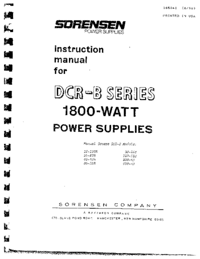 SORENSEN DCR-B Series 1800-Watt Instruction  . Rare and Ancient Equipment SORENSEN SORENSEN DCR-B Series 1800-Watt Instruction.pdf
