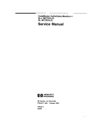 . Various HP Codemaster XL Defibrillator - Service manual  . Various Defibrillators and AEDs HP_Codemaster_XL_Defibrillator_-_Service_manual.pdf