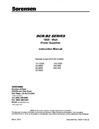 SORENSEN SORENSEN DCR-B2 1800W Operation and Service  . Rare and Ancient Equipment SORENSEN SORENSEN DCR-B2 1800W Operation and Service.pdf