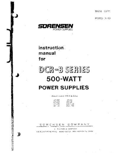 SORENSEN DCR-B Series 500-Watt Instruction  . Rare and Ancient Equipment SORENSEN SORENSEN DCR-B Series 500-Watt Instruction.pdf