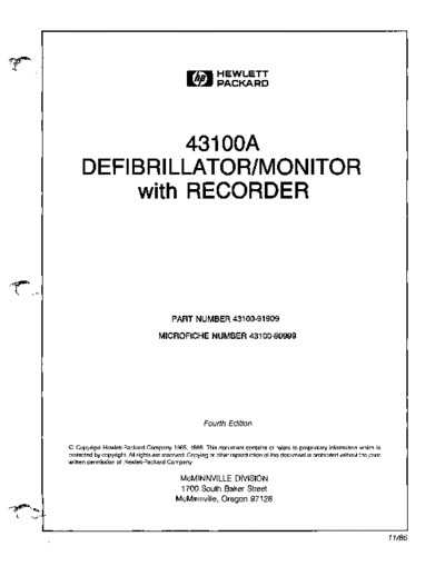 . Various Hewlett Packard 43100A Defibrillator - Service manual  . Various Defibrillators and AEDs Hewlett Packard 43100A Defibrillator - Service manual.pdf