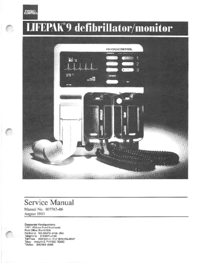 . Various Physio Control Lifepak 9 Defibrillator - Service manual  . Various Defibrillators and AEDs Physio Control Lifepak 9 Defibrillator - Service manual.pdf