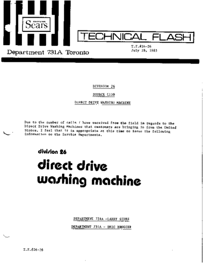 Sears 26-26 Sears Kenmore Direct Drive Washer  . Rare and Ancient Equipment Sears 26-26 Sears Kenmore Direct Drive Washer.pdf