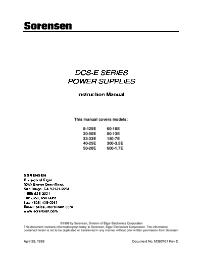 SORENSEN SORENSEN DCS-E Series Instruction  . Rare and Ancient Equipment SORENSEN SORENSEN DCS-E Series Instruction.pdf