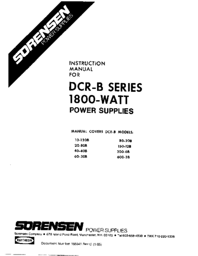 SORENSEN SORENSEN DCR-B Series 1800-Watt Instruction Rev C  . Rare and Ancient Equipment SORENSEN SORENSEN DCR-B Series 1800-Watt Instruction Rev C.pdf