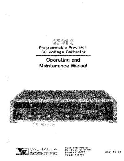 Valhalla VALHALLA 2701C Operating & Maintenance  . Rare and Ancient Equipment Valhalla VALHALLA 2701C Operating & Maintenance.pdf