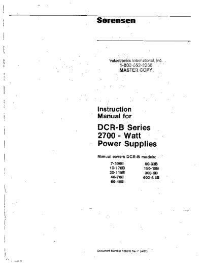 SORENSEN DCR-B Series 2700-Watt Instruction  . Rare and Ancient Equipment SORENSEN SORENSEN DCR-B Series 2700-Watt Instruction.pdf