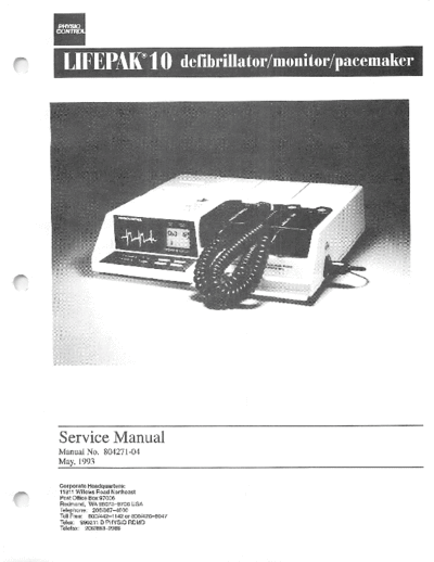 . Various Physio Control Lifepak 10 Defibrillator - Service manual  . Various Defibrillators and AEDs Physio Control Lifepak 10 Defibrillator - Service manual.pdf