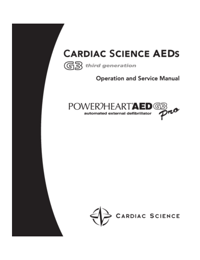 . Various CardiacScience AED G3 Pro - Service manual  . Various Defibrillators and AEDs CardiacScience_AED_G3_Pro_-_Service_manual.pdf