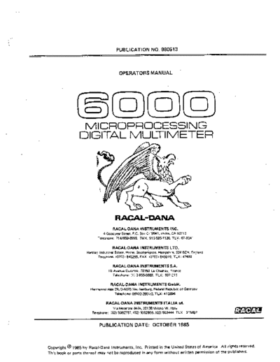 Racal -Dana 6000 Digital Multimeter Operation and Service Manual  . Rare and Ancient Equipment Racal Racal-Dana_6000_Digital_Multimeter_Operation_and_Service_Manual.pdf