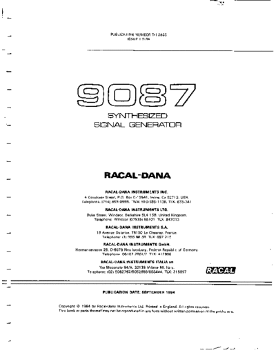 Racal -Dana 9087 Synthesized Signal Generator Maintenance(1984)  . Rare and Ancient Equipment Racal Racal-Dana_9087_Synthesized_Signal_Generator_Maintenance(1984).pdf