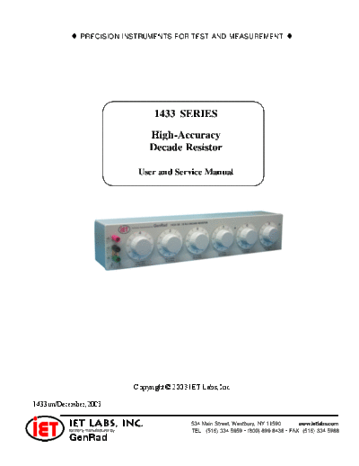 . Various IET 1433 SERIES User & Service  . Various Inne IET 1433 SERIES User & Service.pdf