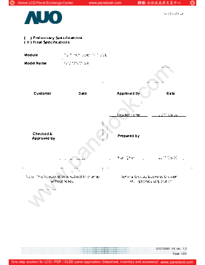 . Various Panel AUO G121SN01 V4 0 [DS]  . Various LCD Panels Panel_AUO_G121SN01_V4_0_[DS].pdf