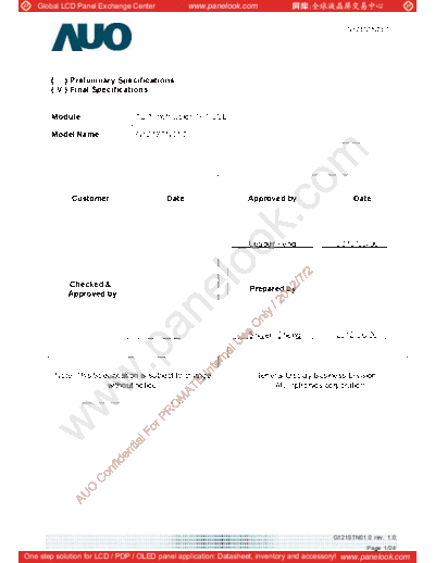 . Various Panel AUO G121STN01-0 1 [DS]  . Various LCD Panels Panel_AUO_G121STN01-0_1_[DS].pdf