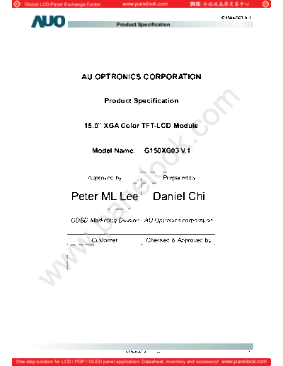 . Various Panel AUO G150XG03 V1 1 [DS]  . Various LCD Panels Panel_AUO_G150XG03_V1_1_[DS].pdf