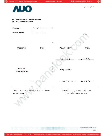 . Various Panel AUO G150XTN05-0 1 [DS]  . Various LCD Panels Panel_AUO_G150XTN05-0_1_[DS].pdf