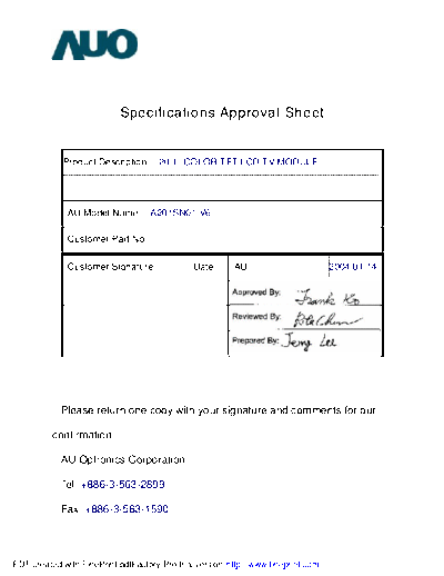 . Various Panel AUO A201SN01 V6 0 [DS]  . Various LCD Panels Panel_AUO_A201SN01_V6_0_[DS].pdf