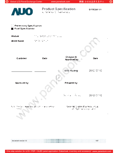 . Various Panel AUO G170EG01 V1 3 [DS]  . Various LCD Panels Panel_AUO_G170EG01_V1_3_[DS].pdf