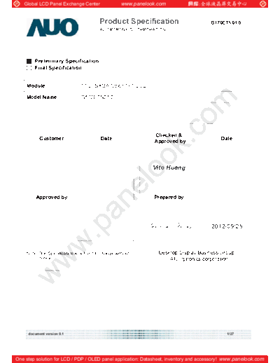 . Various Panel AUO G170ETN01-0 0 [DS]  . Various LCD Panels Panel_AUO_G170ETN01-0_0_[DS].pdf