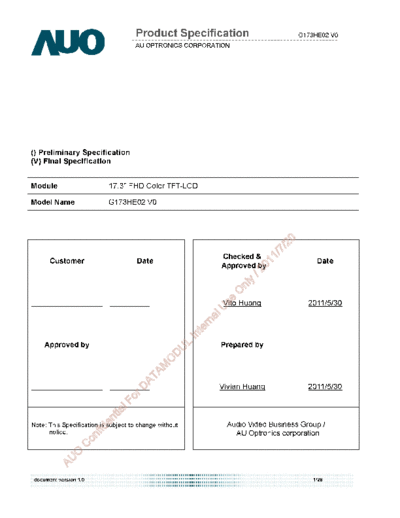 . Various Panel AUO G173HE02 V0 0 [DS]  . Various LCD Panels Panel_AUO_G173HE02_V0_0_[DS].pdf