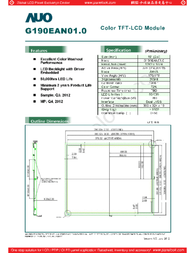 . Various Panel AUO G190EAN01-0 0 [DS]  . Various LCD Panels Panel_AUO_G190EAN01-0_0_[DS].pdf