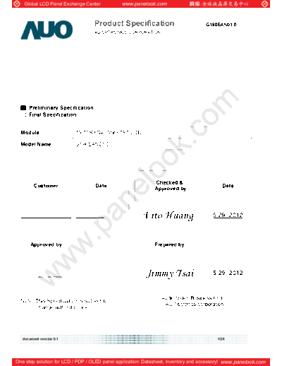 . Various Panel AUO G190EAN01-0 1 [DS]  . Various LCD Panels Panel_AUO_G190EAN01-0_1_[DS].pdf
