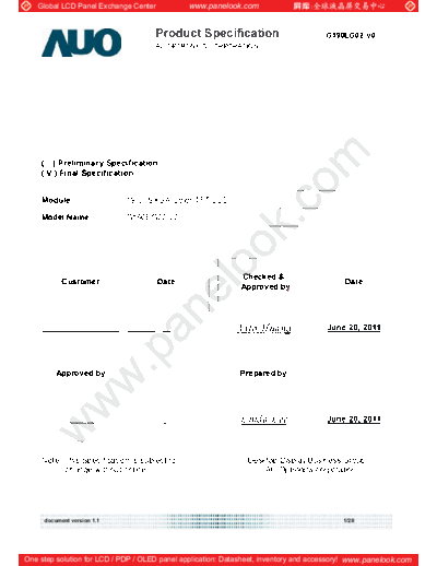 . Various Panel AUO G190EG02 V0 1 [DS]  . Various LCD Panels Panel_AUO_G190EG02_V0_1_[DS].pdf