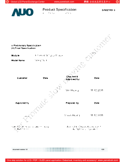 . Various Panel AUO G190ETN01-0 0 [DS]  . Various LCD Panels Panel_AUO_G190ETN01-0_0_[DS].pdf