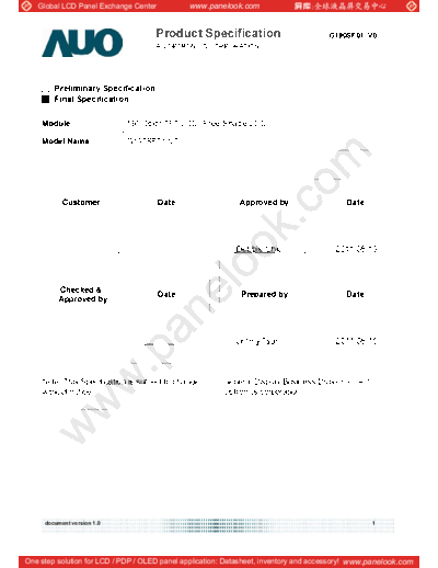 . Various Panel AUO G190SF01 V0 2 [DS]  . Various LCD Panels Panel_AUO_G190SF01_V0_2_[DS].pdf
